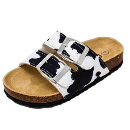 Screenshot 2022-06-03 12.46.50 PM Girls Sandals Slip-On Birkley Cow Print Patterned - Image 1