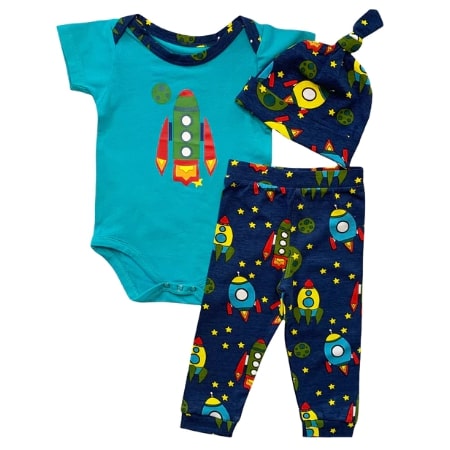 Screenshot 2022-06-10 11.26.35 PM Baby Layette Spaceship Onesie Pants & Cap Set - Image 1