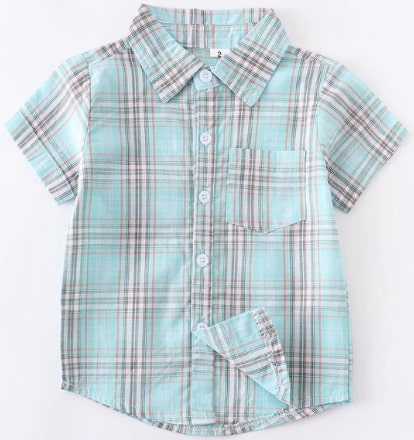 Screenshot 2022-06-12 1.59.22 PM Boys Top Button-Down Green Plaid - Image 1