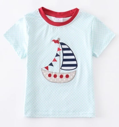 Screenshot 2022-06-12 2.51.17 PM Boys Top Mint Green Sailboat Short Sleeve T-Shirt - Image 1