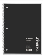 Spiral Notebook College Ruled 5 Subject 8.5 X 11- Universal Wirebound  Black Cover 200 Sheet Count 2pk