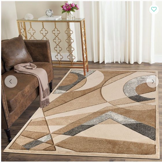 1 Area Rug Contemporary Geometric Curves Hand-Carved Soft Living Room Modern Beige - Image 1