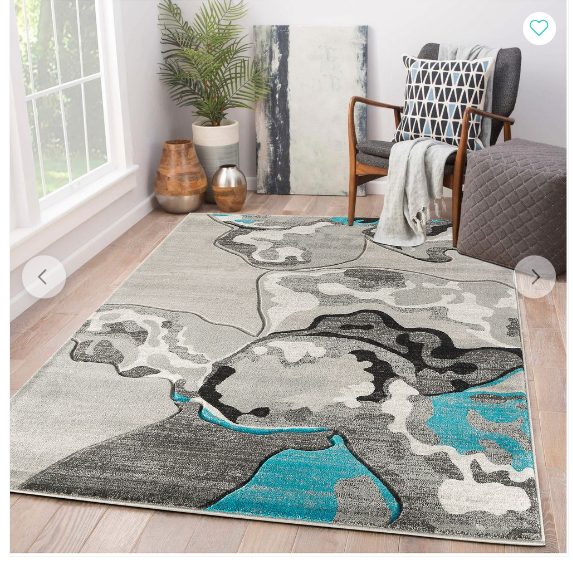 1 Area Rug 3'8" x 5'6" Turquoise Silver Contemporary Grey Hand-Carved Soft Living Room Abstract Design - Image 1