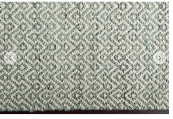 1 Runner Rug Modern Boho Turquoise Blue 100% Wool Natural Geometric Flatweave - Image 1