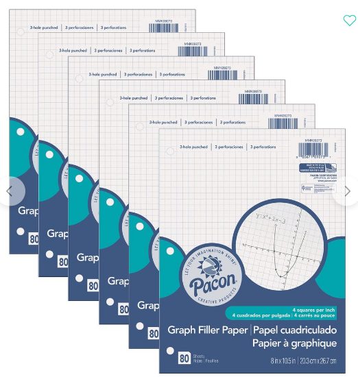 12 Graphing Paper Quadrille Ruled 8 X 10.5 - Pacon 80 Sheet Count 6 pk - Image 1