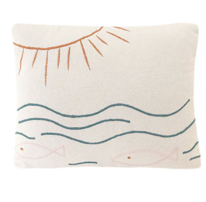 18 Cotton Throw Pillow Ocean Embroidered 12x15 - Image 1