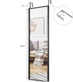 Door Mirror Full Length Hanging Adjustable Hook Metal In Black - Image 4