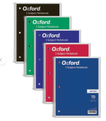 Spiral Notebooks Legal Ruled  3-Hole Punched 8 X 10.5 - Oxford Coil-lock Wirebound Randomly Assorted Covers 70 Sheets 5pk