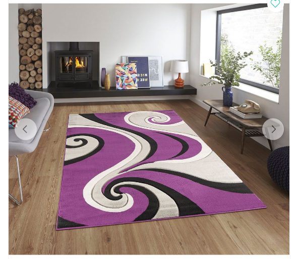 5 Area Rug 3'8" x 5'6" Contemporary Purple Silver Grey Swirls Design Hand-Carved Soft Living Room - Image 1
