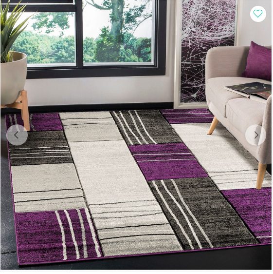 5 Area Rug 3'8" x 5'6" Contemporary Purple Silver Grey Geometric Squares Hand-Carved Soft Living Room - Image 1