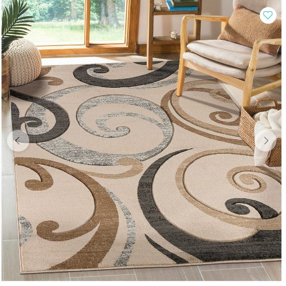 9 Area Rug Modern Contemporary Hand-Carved Soft Living Room Beige Swirls - Image 1
