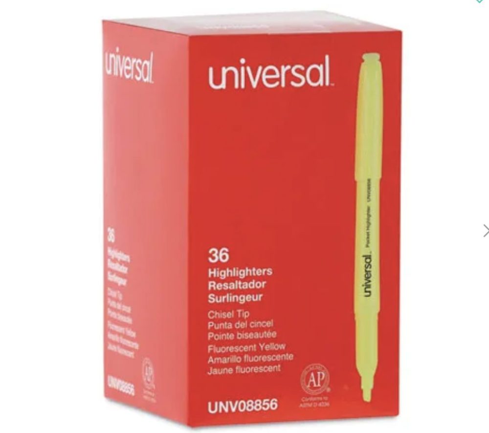 Highlighters Pocket Style  - Universal Chisel Tip Fluorescent Yellow Ink 36pk - Image 1
