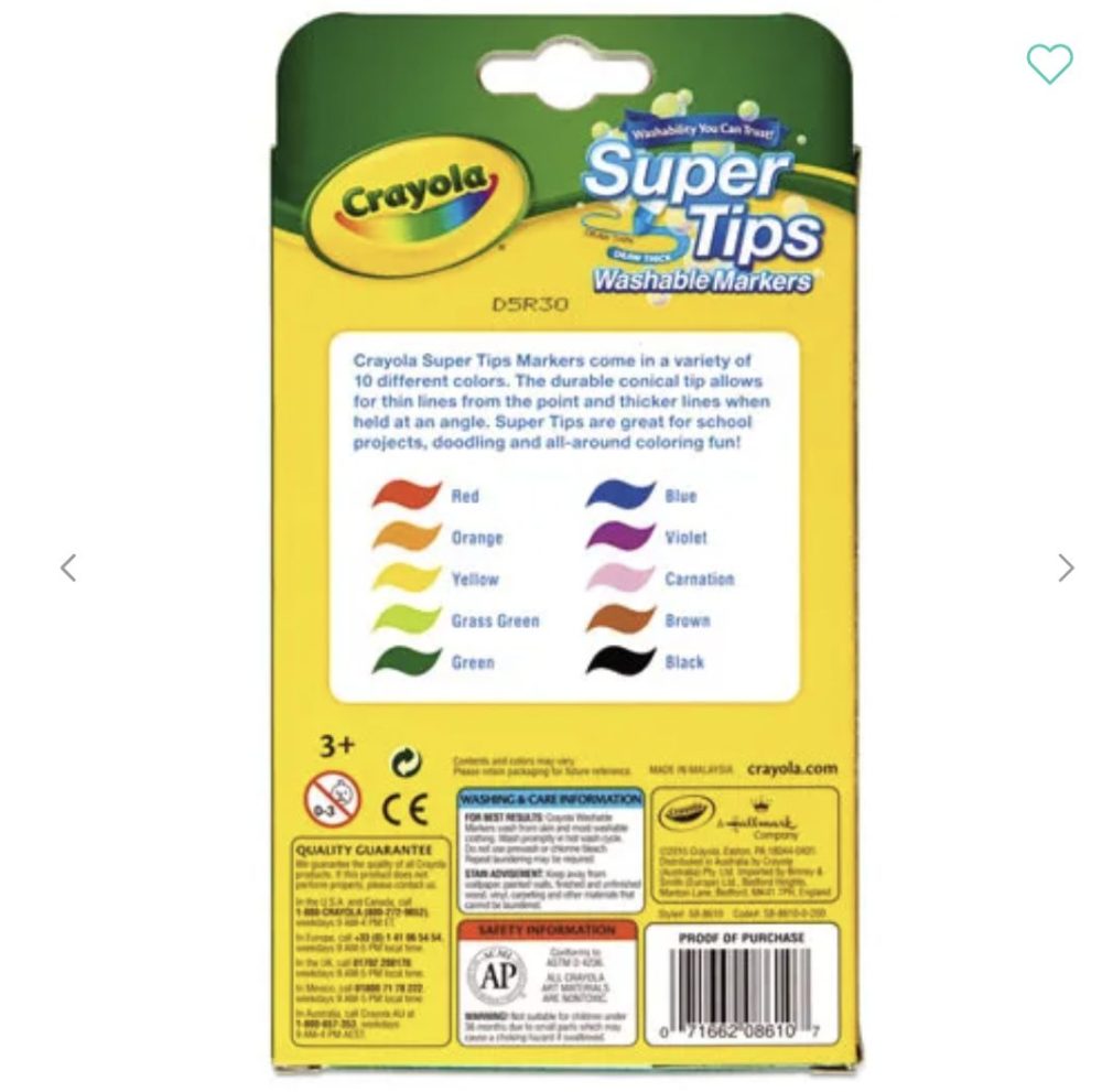 Markers Washable Assorted Colors Fine/broad Bullet Tips - Crayola Super Tips 10pk - Image 3