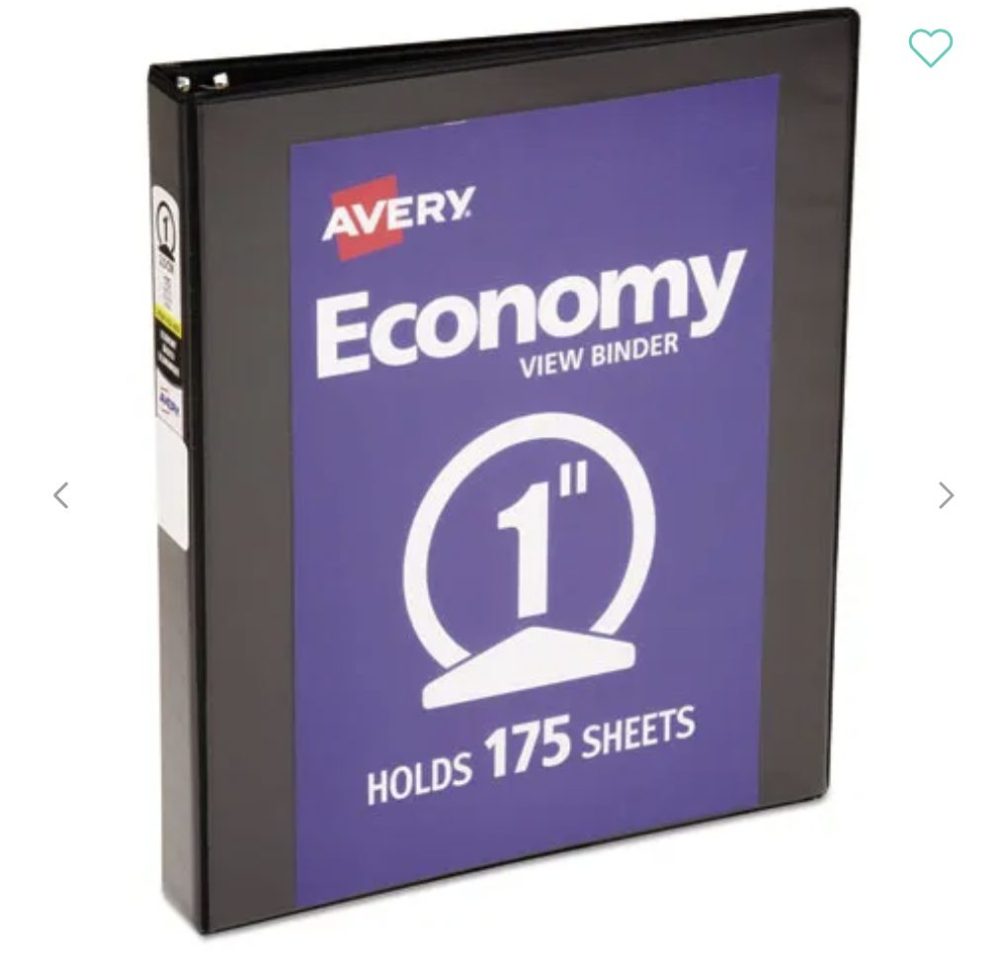 Binder 3 Ring 1" Capacity 8.5 X 11 Economy View Binder With Round Rings - Avery White - Image 8