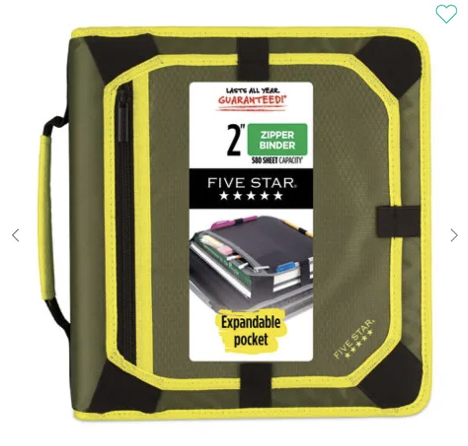 Screen Shot 2022-08-13 at 10.35.28 AM Binder 3 Ring 2" Capacity 8.5 X 11 Zipper And Expansion Panel - Five Star Assorted Colors - Image 1