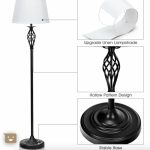 Lamp Set 2 Table Lamps & 1 Floor Lamp Fabric Shades Twisted Iron Design - Image 2