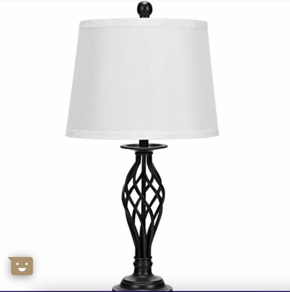 Lamp Set 2 Table Lamps & 1 Floor Lamp Fabric Shades Twisted Iron Design - Image 6