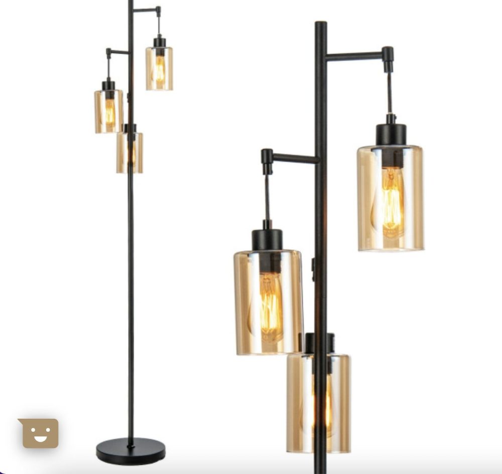 Floor Lamp Retro Steady 3-Head Hanging Amber Glass Shade - Image 1