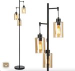 Floor Lamp Retro Steady 3-Head Hanging Amber Glass Shade