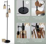 Floor Lamp Retro Steady 3-Head Hanging Amber Glass Shade - Image 3