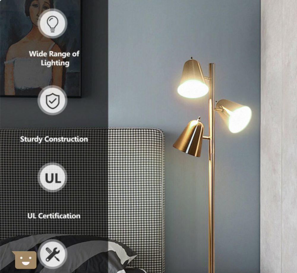 Floor Lamp 64 Inch 3-Light LED Reading Light for Living Room Bedroom In Gold - Image 10