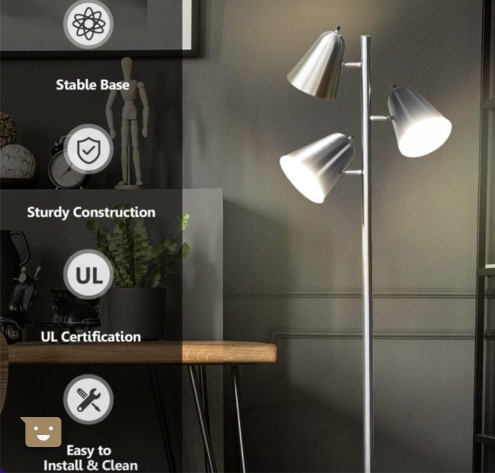 Floor Lamp 64 Inch 3-Light LED Reading Light for Living Room Bedroom In Silver - Image 10