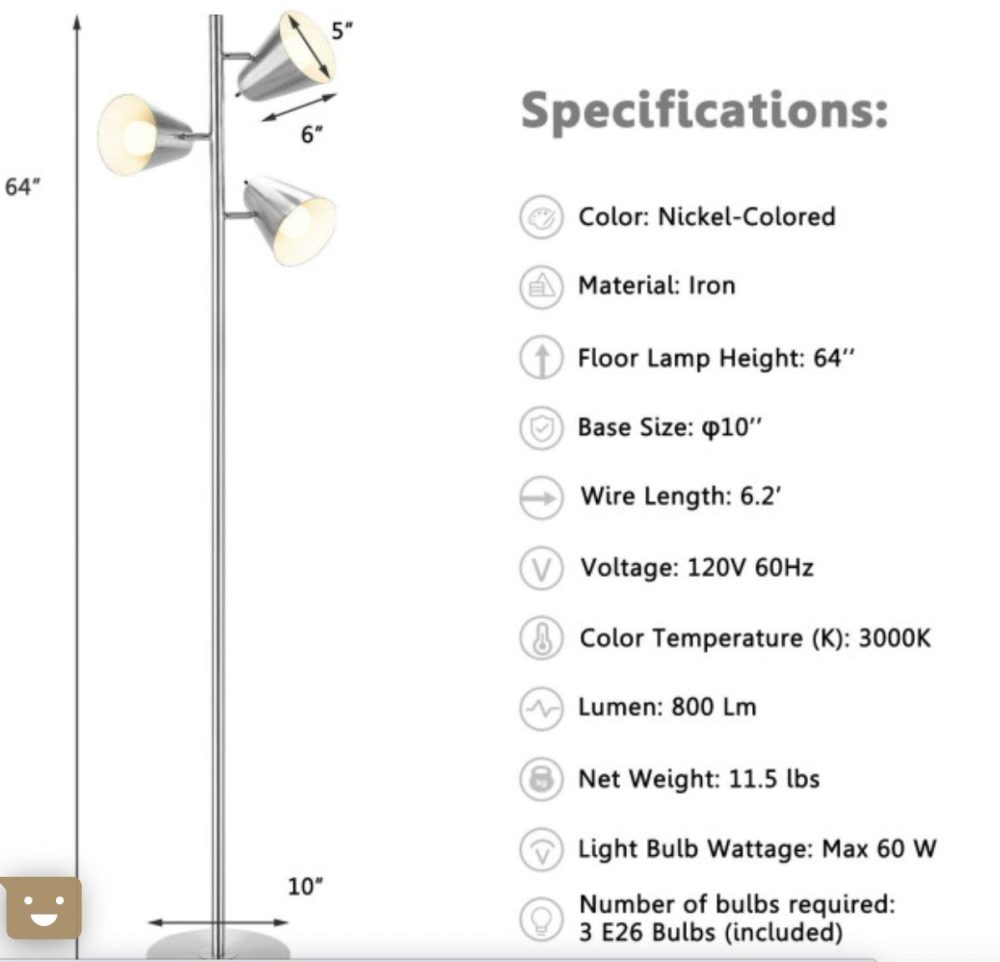 Floor Lamp 64 Inch 3-Light LED Reading Light for Living Room Bedroom In Silver - Image 4