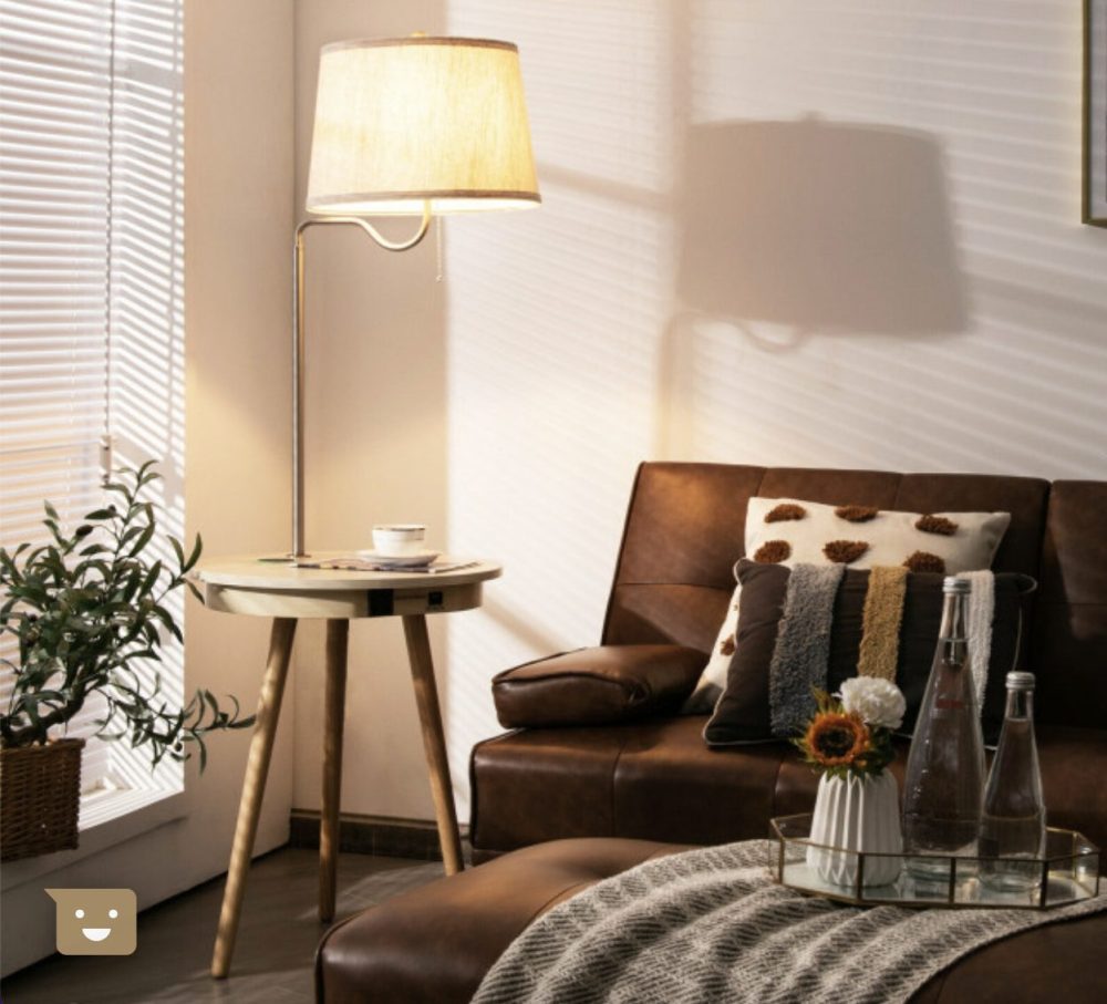 Lamp Bedside Shade Nightstand End Table Lighting Wireless Charger In Coffee - Image 5