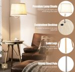 Lamp Bedside Shade Nightstand End Table Lighting Wireless Charger In Coffee - Image 12