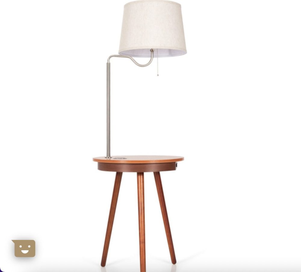 Lamp Bedside Shade Nightstand End Table Lighting Wireless Charger In Coffee - Image 1