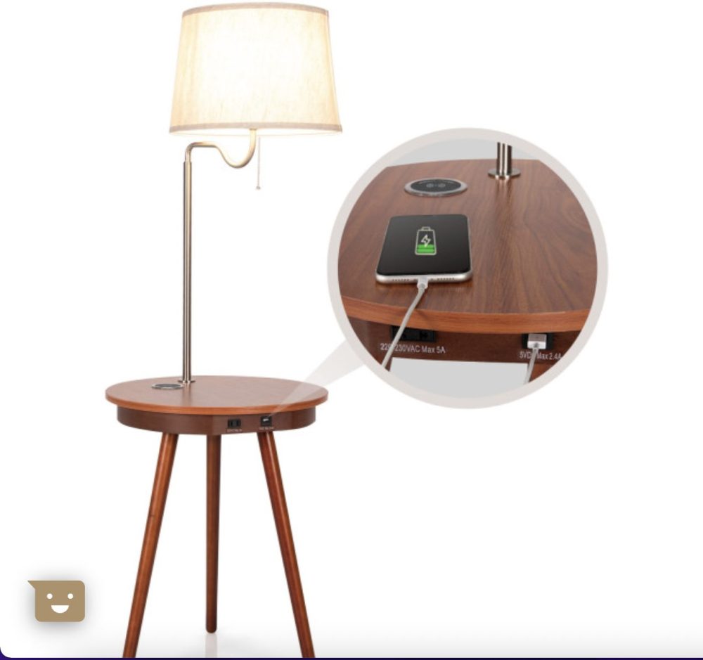 Lamp Bedside Shade Nightstand End Table Lighting Wireless Charger In Coffee - Image 9