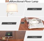Lamp Bedside Shade Nightstand End Table Lighting Wireless Charger In Coffee - Image 7