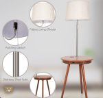 Lamp Bedside Shade Nightstand End Table Lighting Wireless Charger In Coffee - Image 3