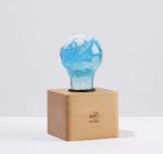 Table Lamp Light Blue Modern Designer LED Fixture Light Bulb With Wood Base