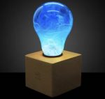 Table Lamp Light Blue Modern Designer LED Fixture Light Bulb With Wood Base - Image 3