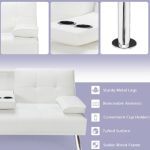 Futon Sofa Bed Leather Cushion & Cup Holders In White - Image 4