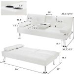 Futon Sofa Bed Leather Cushion & Cup Holders In White - Image 3