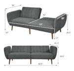 Futon Sofa Bed Adjustable Sleeper Couch With Wooden Legs In Grey - Image 3