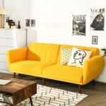 Futon Sofa Bed Adjustable Sleeper Couch With Wooden Legs In Yellow