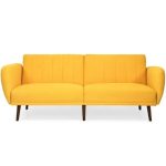 Futon Sofa Bed Adjustable Sleeper Couch With Wooden Legs In Yellow - Image 2