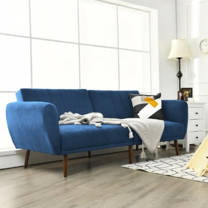 Screenshot 2022-08-31 10.18.56 PM Futon Sofa Bed Adjustable Sleeper Couch With Wooden Legs In Blue - Image 1