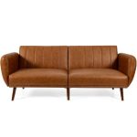 Futon Sofa Bed Adjustable Sleeper Couch Leather Cushions In Brown - Image 2