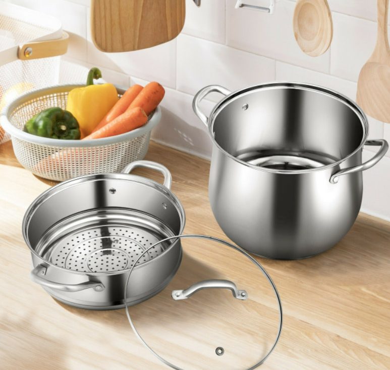 Screenshot 2022-09-01 030101 2-Tier Steamer Pot Saucepan Stainless Steel With Tempered Glass Lid - Image 1