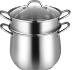 2-Tier Steamer Pot Saucepan Stainless Steel With Tempered Glass Lid - Image 2