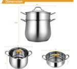 2-Tier Steamer Pot Saucepan Stainless Steel With Tempered Glass Lid - Image 3