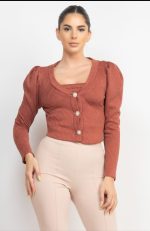 Blazer Top Set With Geometric Cami Puff Sleeves In Smoky Mauve