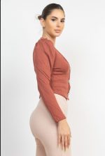 Blazer Top Set With Geometric Cami Puff Sleeves In Smoky Mauve - Image 3