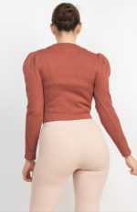 Blazer Top Set With Geometric Cami Puff Sleeves In Smoky Mauve - Image 5