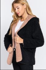 Reversible Jacket With Faux Fur Hoodie In Black & Mauve - Image 4