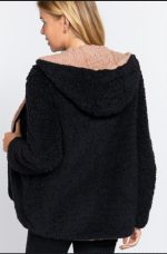 Reversible Jacket With Faux Fur Hoodie In Black & Mauve - Image 5